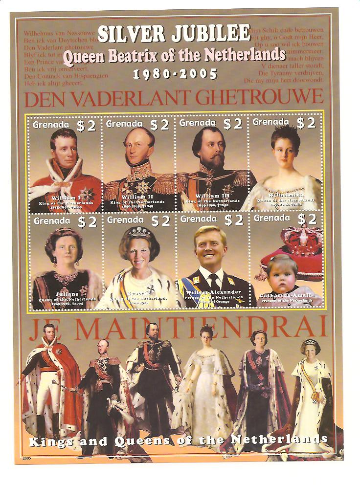 24481 - Grenada - foglietto nuovo: Re e regine d Olanda