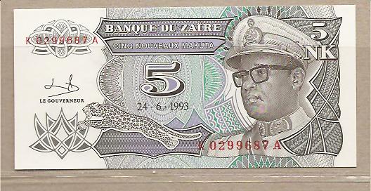 28564 - Zaire - banconota non circolata da 5 Makuta - 1993 -