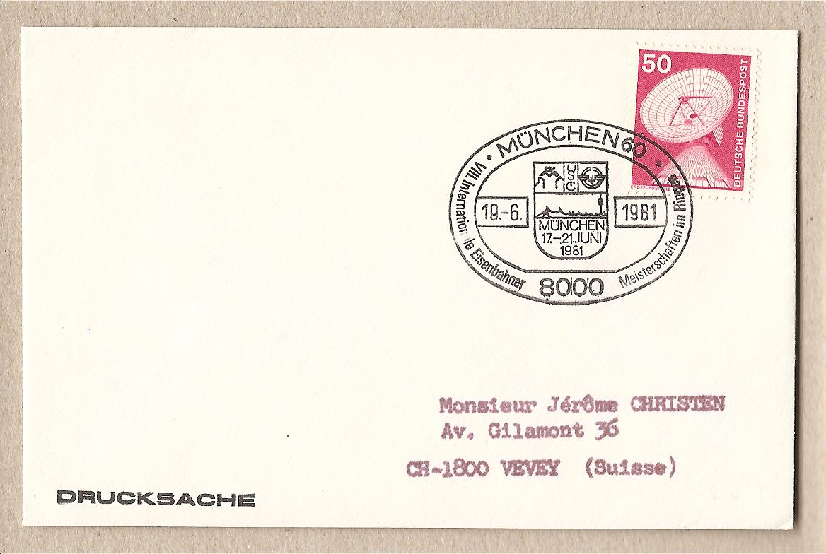 34894 - Germania Occidentale - busta con annullo speciale - 8 Internazionale Ferrovieri - 1981