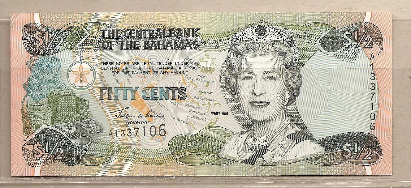 36671 - Bahamas - banconota non circolata da 1/2 Dollaro - 2001