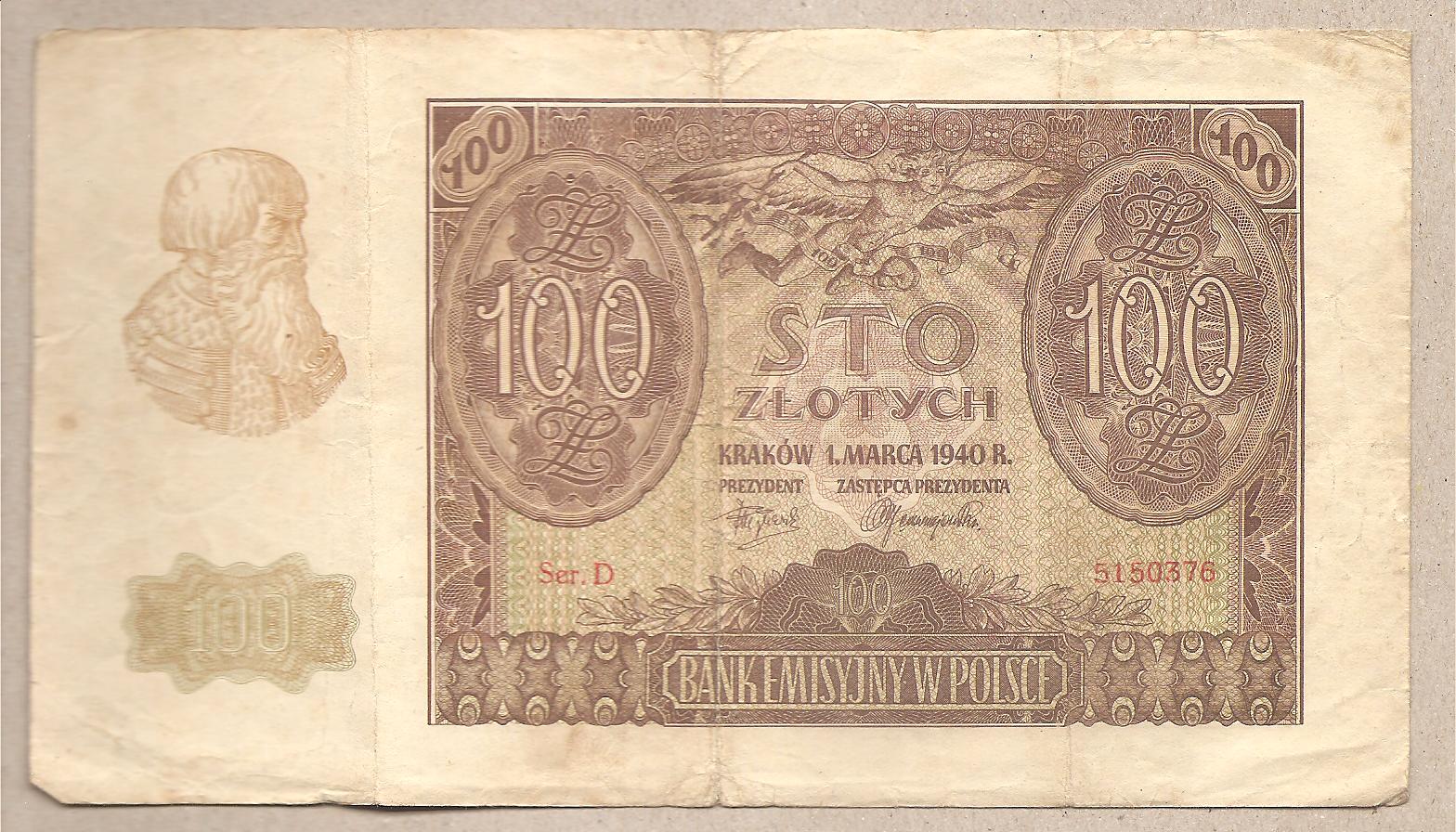 43262 - Polonia - banconota circolata da 100 Zloty P-97a - 1940