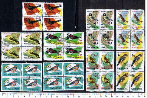 43347 - UNGHERIA	1961-3565 - Yvert n 1478/85 *  Uccelli soggetti diversi	 - 8 valori serie completa timbrata in quartina