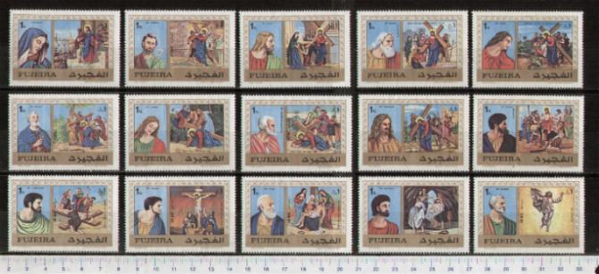 47626 - FUJEIRA, Anno 1970-567-81 * 	Le stazioni della Via Crucis nei dipinti - 15 valori serie completa nuova senza colla