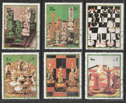 49223 - FUJEIRA, Anno 1973-2810 * 	Famosi scacchi fatti a mano -  6 valori serie completa timbrata - # 1410-15