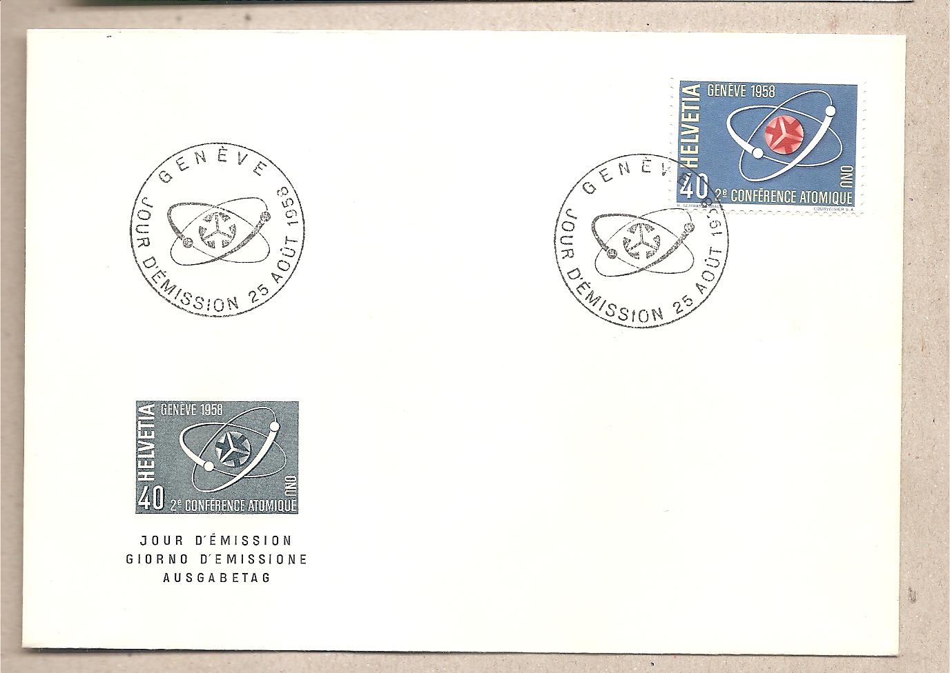 50213 - Svizzera - busta FDC con serie completa ed annullo speciale: Conferenza ONU sull Atomica - 1958 * G