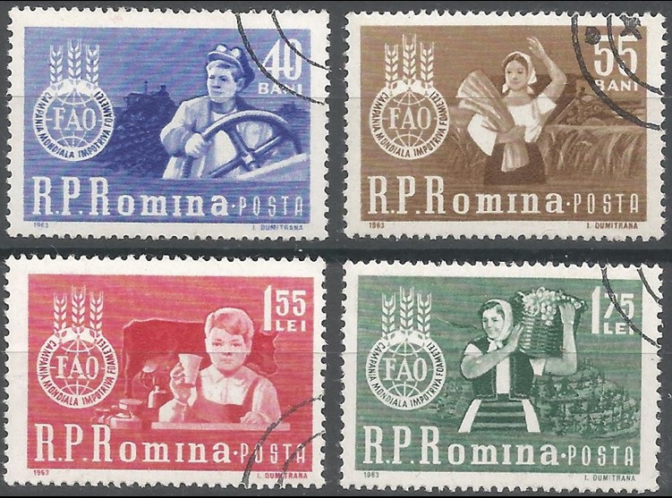 51535 - ROMANIA - 1963 - Libert dalla fame - 4 val. cpl. timbrati - Michel : 2126/29 - Yvert : 1897/1900 - (ROM020)