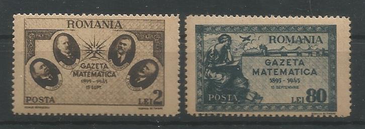 52791 - ROMANIA - 1945 - 50° anniv. della Gazzetta Matematica - 2 v. cpl nuovi - Michel . 900/901 - Yvert : 869/870 - [ROM155]